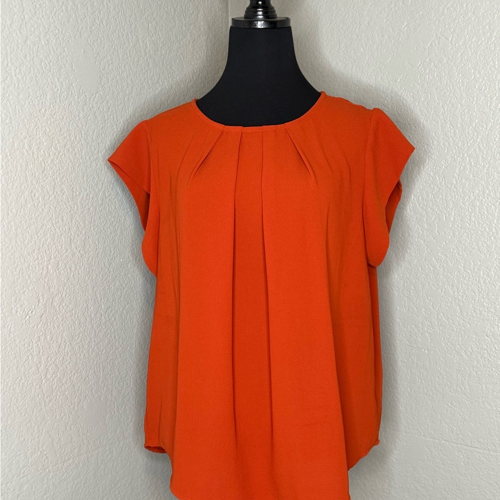 PLUS Solid Orange Pleated Top